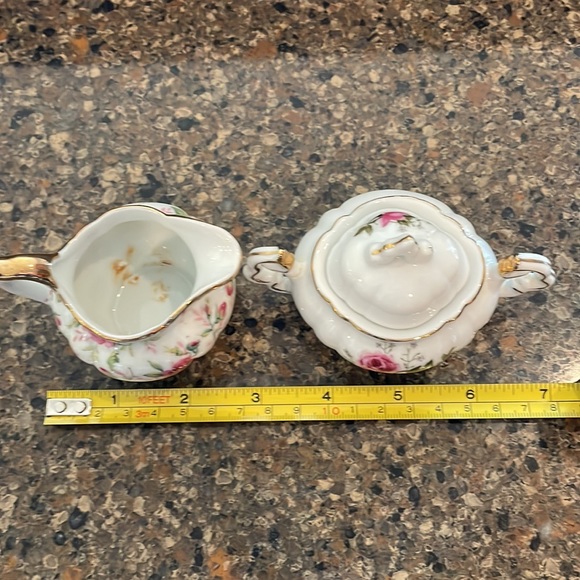 Vintage Lefton Rose Chintz Miniature Cream and Sugar set Pink Gold Trim Complete - Picture 12 of 13